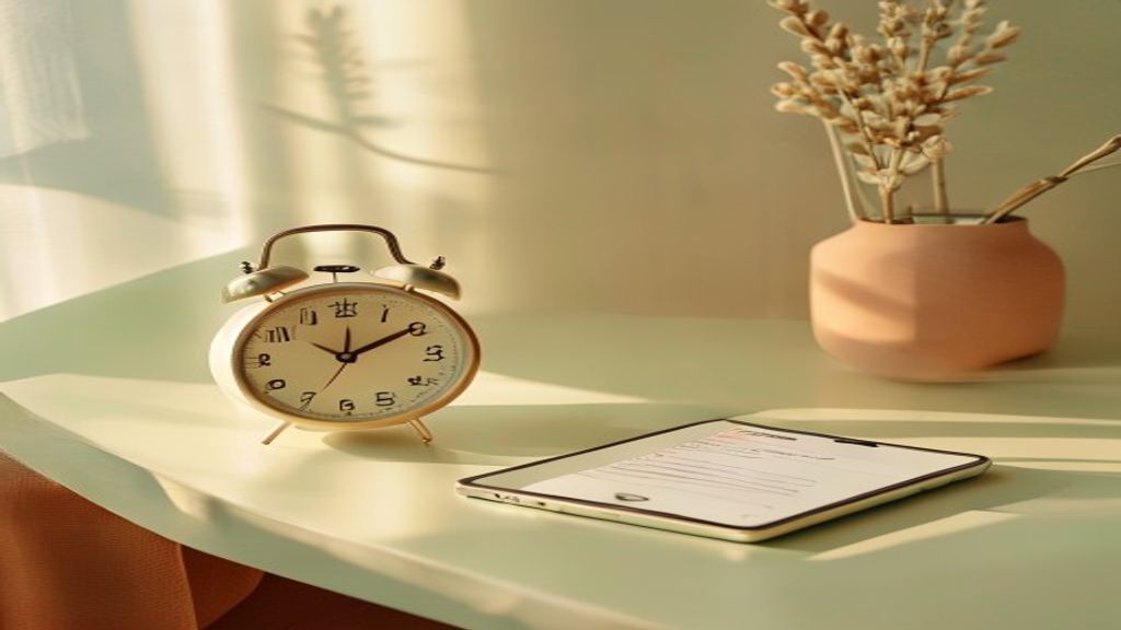 Analog clock and a smartphone with email notifications on a light desk